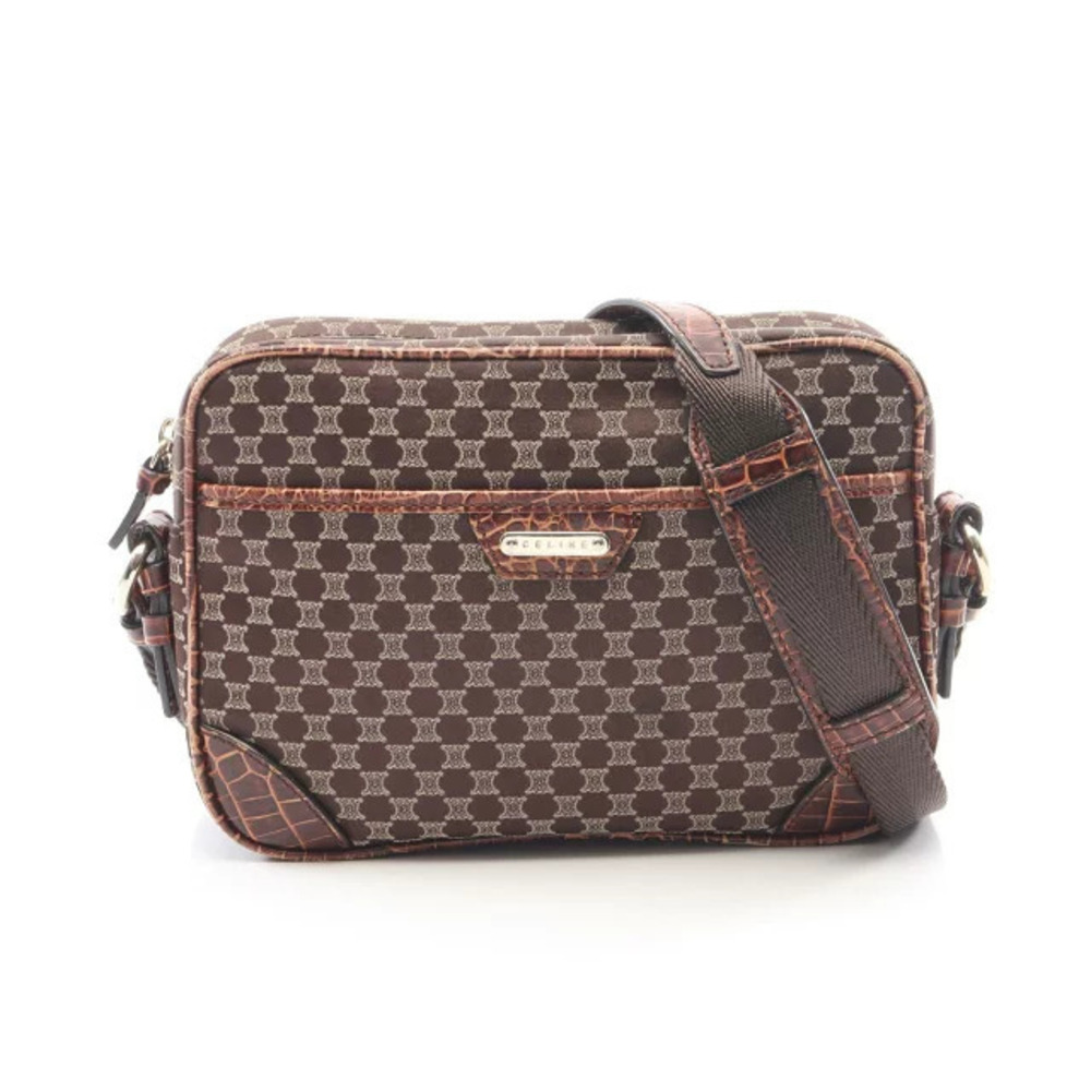 Celine Macadam embossed shoulder bag canvas leather brown